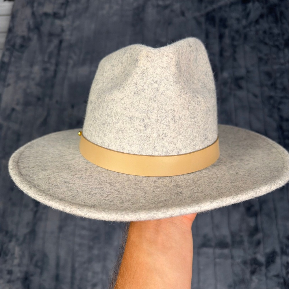 Lack of Color Grey Wool Fedora Hat Tan Leather Band Small 56cm Wide Brim